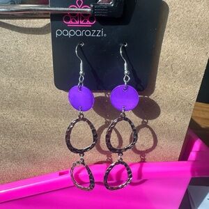 Paparazzi Purple and Silver Geometric Earrings teardrop